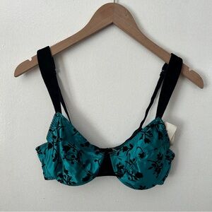 Sears Teal and Black Flocked Floral Bra